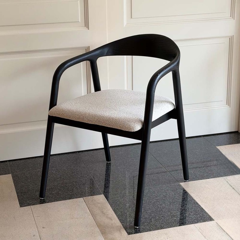 Scaun dining Segovia, lemn de frasin, material textil, negru, H.74 cm, MIFU000295-BK