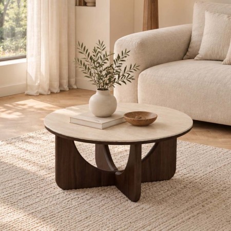 Masuta de cafea Berane, MDF, ceramica, bej/maro, D.80 cm, MIFU000317-BG