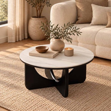 Masuta de cafea Berane, MDF, ceramica, alb/negru, D.80 cm, MIFU000317-BKWH