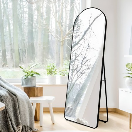 Oglinda de podea Palermo, metal, sticla, neagra, H.150 cm, MILD000019-BK