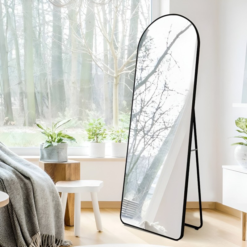 Oglinda de podea Palermo, metal, sticla, neagra, H.150 cm, MILD000019-BK