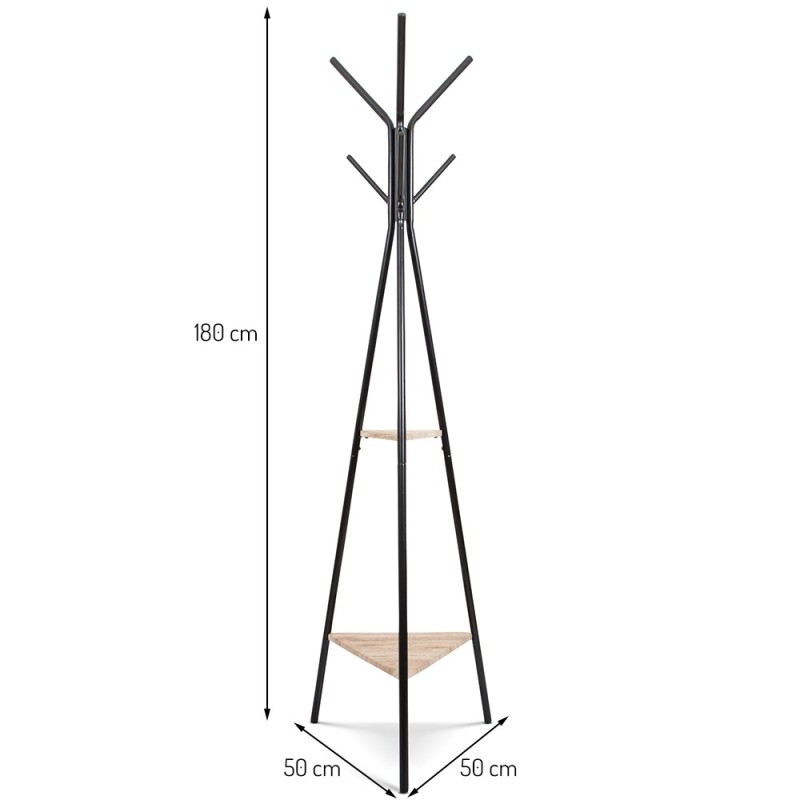 Cuier Manchester, metal, MDF, negru, H.180 cm, MILD000022-BK