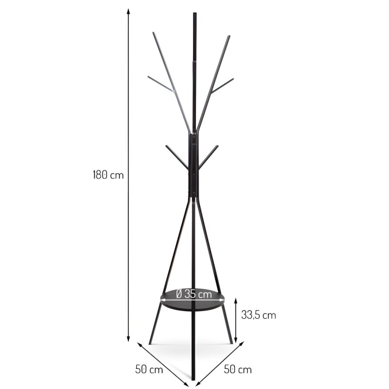 Cuier Umea, metal, MDF, negru, H.180 cm, MILD000023-BK