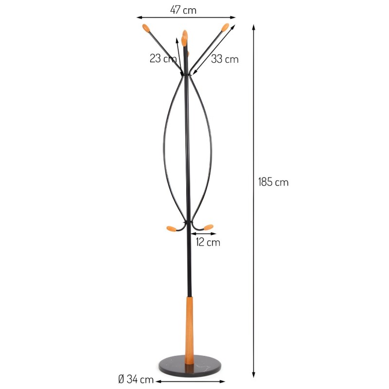 Cuier Lille, metal, marmura, negru, H.185 cm, MILD000035-UN