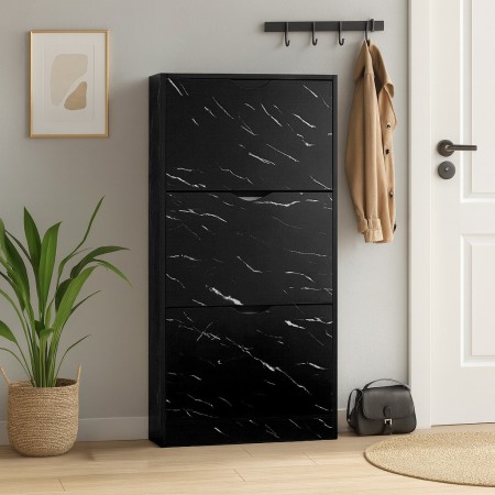 Dulap pentru pantofi Prato, MDF, efect marmura neagra, H.119 cm, MILD000037-BKGY