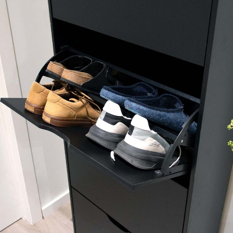 Dulap pentru pantofi Noto, MDF, negru, H.155 cm, MILD000038-BK