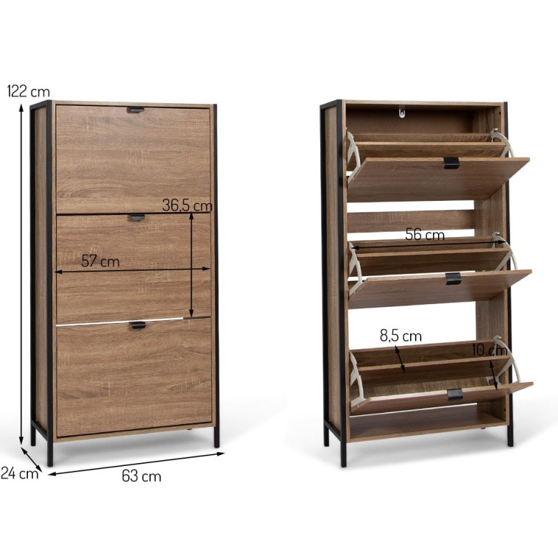 Dulap pentru pantofi Capri, metal, MDF, natural, H.122 cm, MILD000039-WOOD