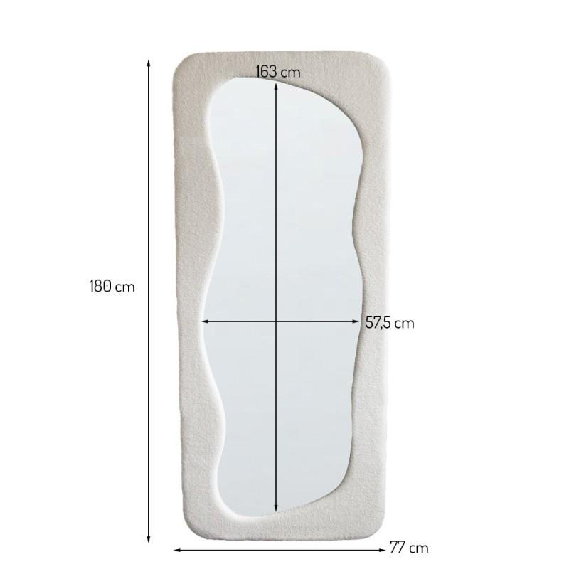 Oglinda Bilbao, material textil, boucle, sticla, alba, H.180 cm, MILD000051-WH