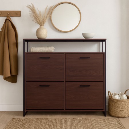 Dulap pentru pantofi Foggia, metal, MDF, maro, H.105 cm, MILD000060-WALN