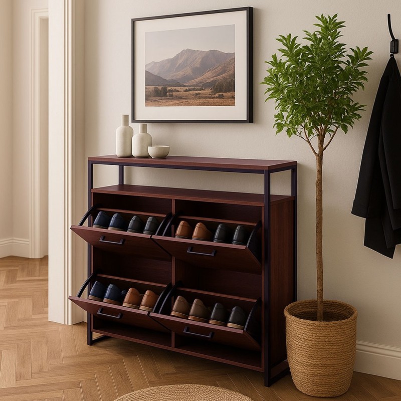 Dulap pentru pantofi Foggia, metal, MDF, maro, H.105 cm, MILD000060-WALN
