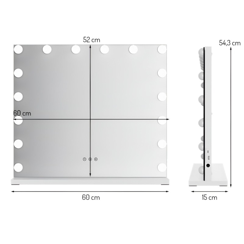 Oglinda Amora, metal, MDF, sticla, alba, L.60 cm, MILD000063-WH