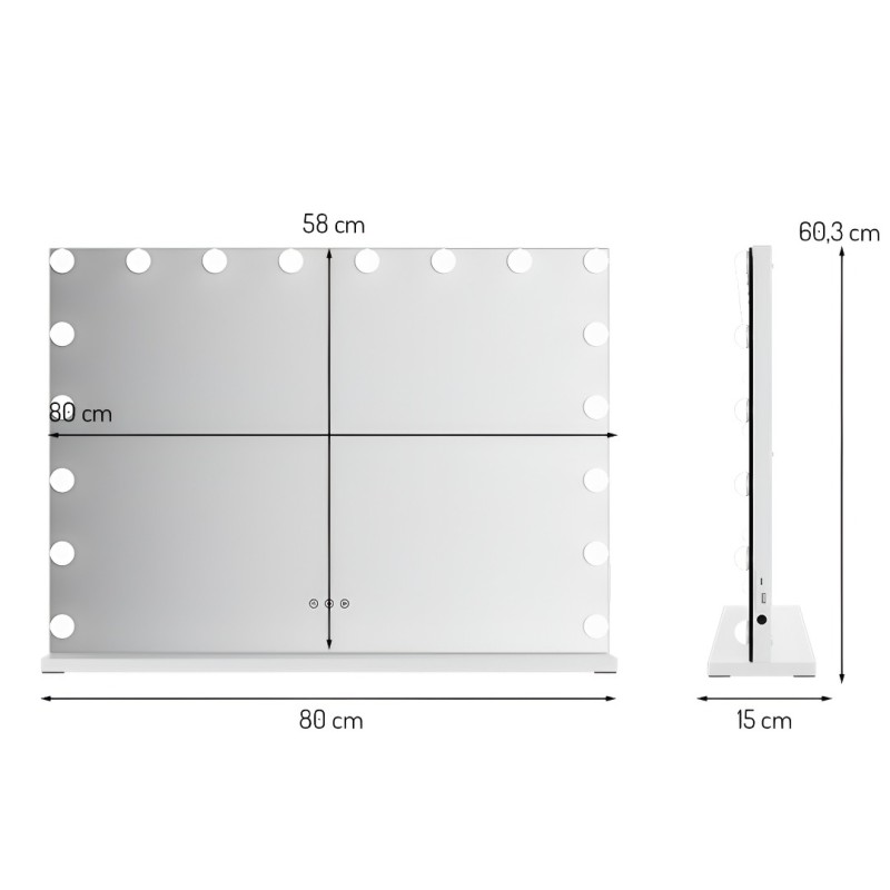 Oglinda Amora, metal, MDF, sticla, alba, L.80 cm, MILD000064-WH