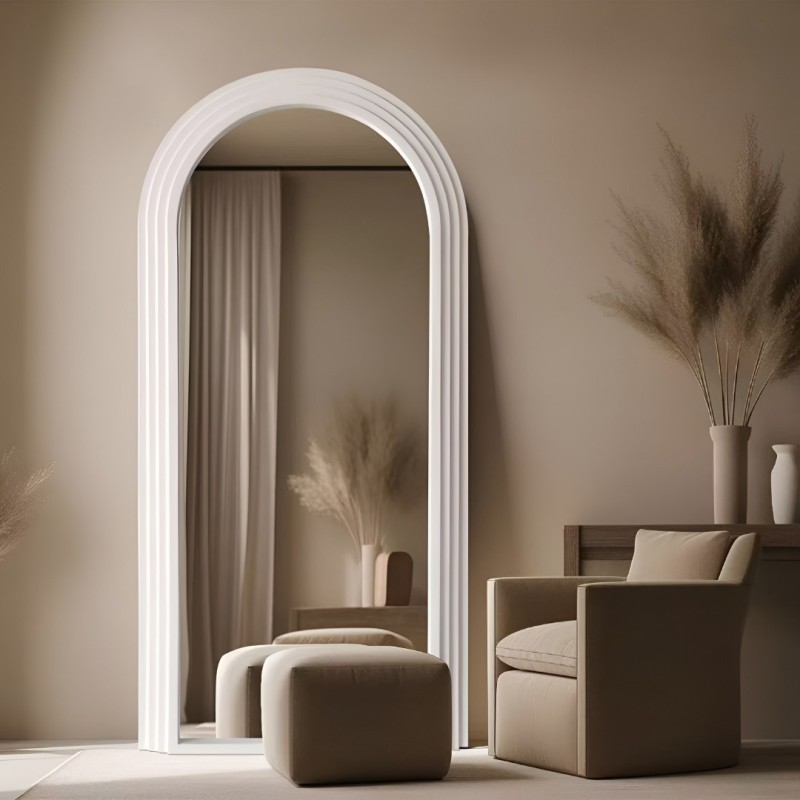 Oglinda de podea Zagora, lemn, sticla, alba, H.190 cm, MILD000084-BG