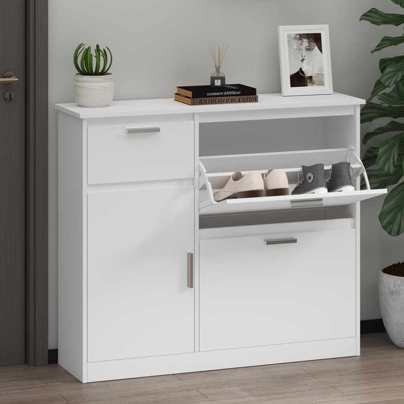 Dulap pentru pantofi Bolzano, MDF, alb, H.93 cm, MILD000086-WH