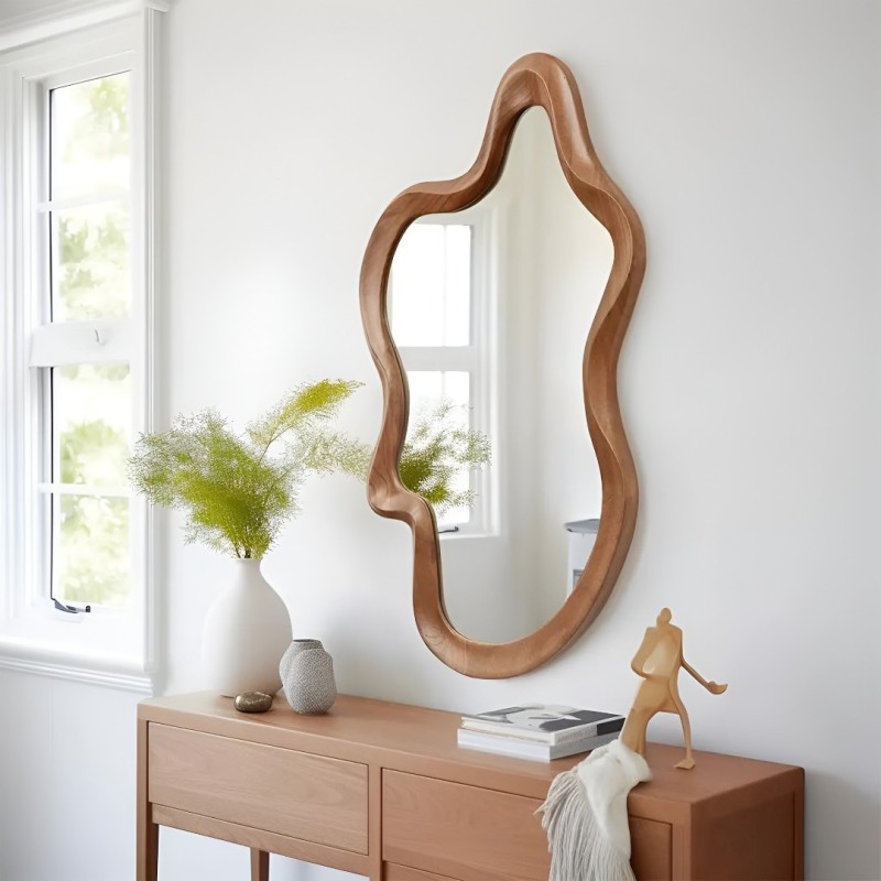 Oglinda Flen, lemn, sticla, natural, H.81 cm, MILD000116-WOOD