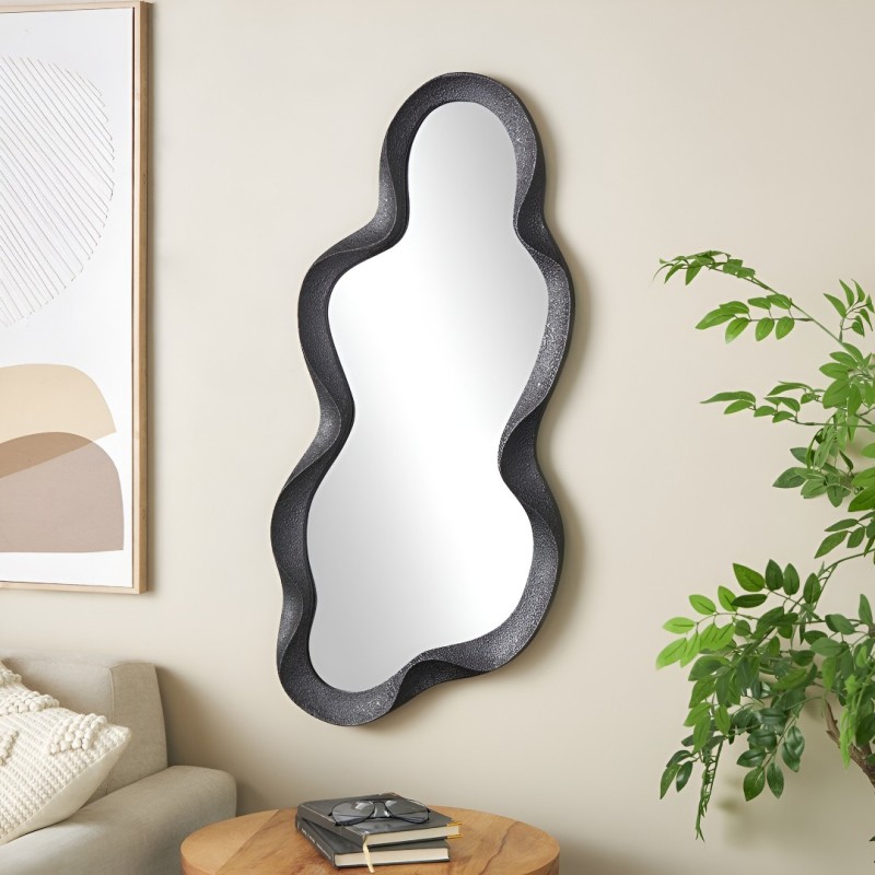 Oglinda Tranas, lemn, sticla, neagra, H.98 cm, MILD000120-BK