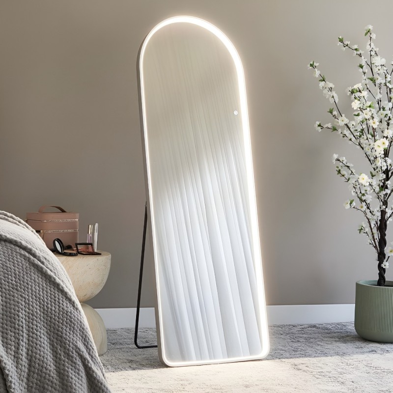 Oglinda de podea iluminata Atrani, metal, sticla, argintiu, H.160 cm, MILD000122-SI
