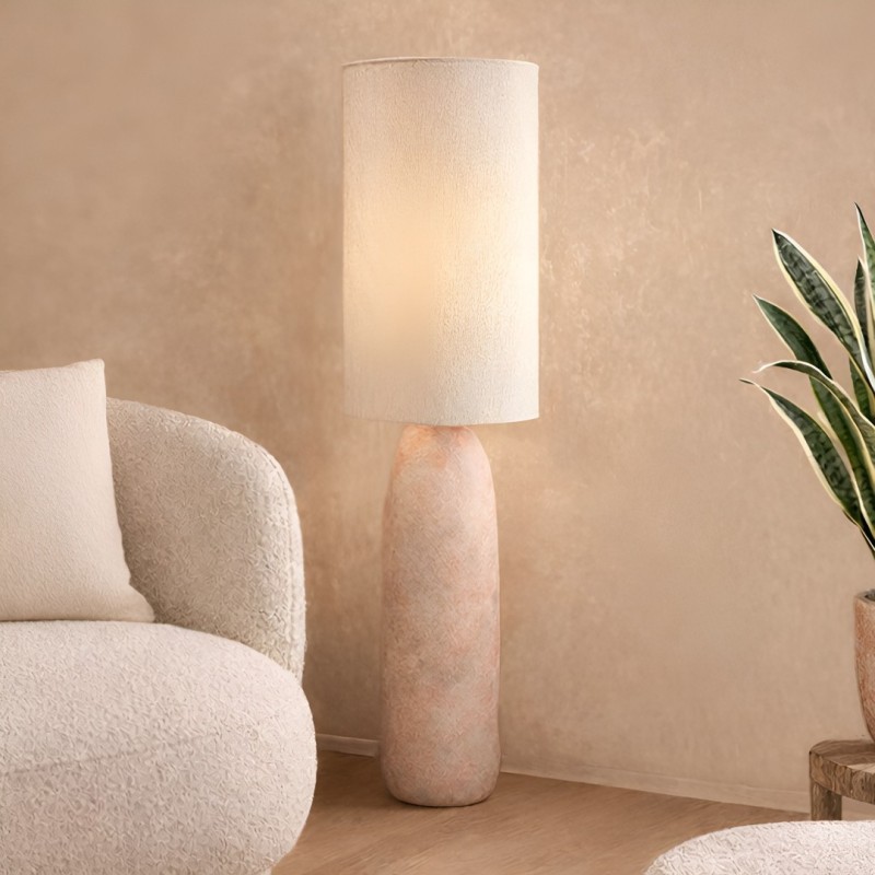 Lampadar Odense, ceramica, material textil, roz, 1XE27, H.111 cm, MILD000163-BG