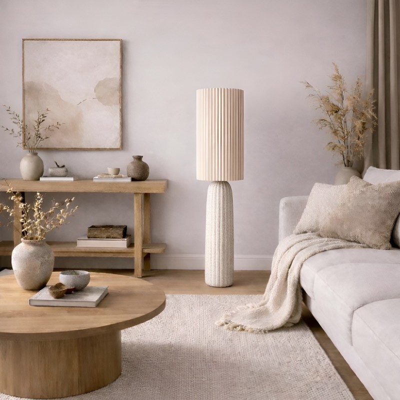 Lampadar Mons, ceramica, material textil, alb, 1XE27, H.122 cm, MILD000169-WH