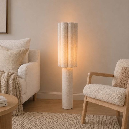 Lampadar Bonn, metal, PVC, material textil boucle, alb, 1XE27, H.130 cm, MILD000179-WH