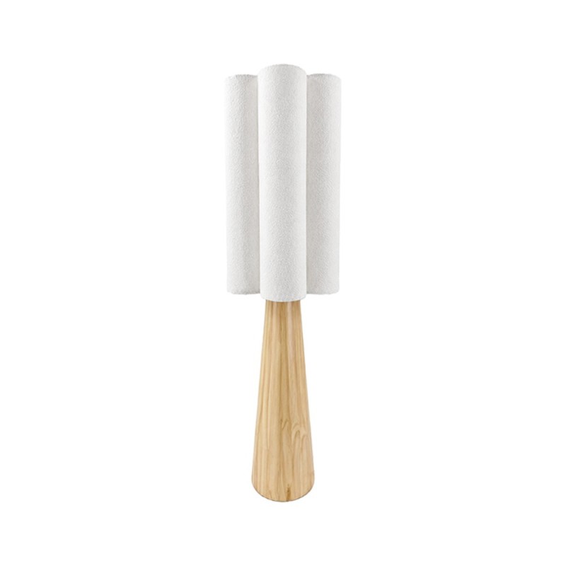 Lampadar Bacau, metal, lemn, PVC, material textil, alb, 1XE27, H.125 cm, MILD000180-WOOD