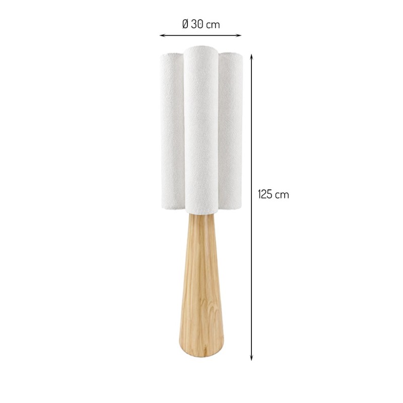Lampadar Bacau, metal, lemn, PVC, material textil, alb, 1XE27, H.125 cm, MILD000180-WOOD