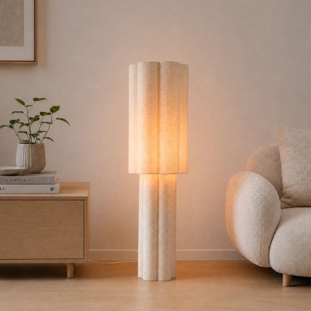 Lampadar Almere, metal, PVC, material textil, bej, 1XE27, H.120 cm, MILD000182-BR