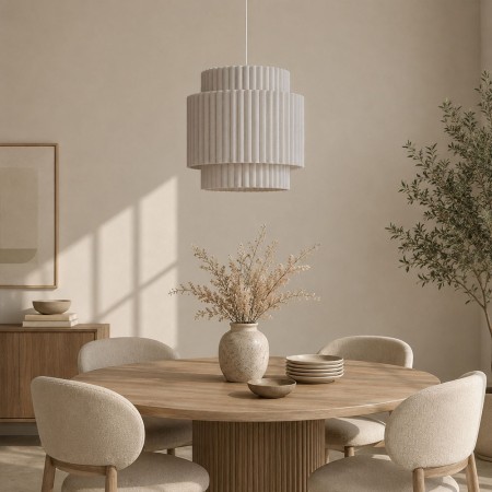 Suspensie Wels, metal, PVC, material textil, bej, 1XE27, D.33 cm, MILD000186-BG