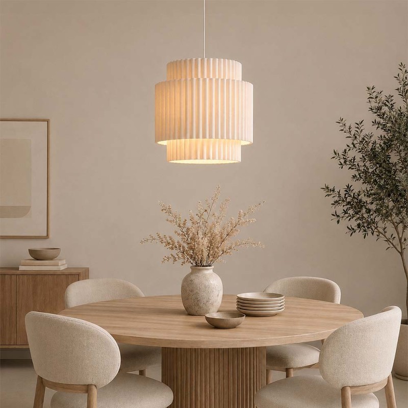 Suspensie Wels, metal, PVC, material textil, bej, 1XE27, D.33 cm, MILD000186-BG