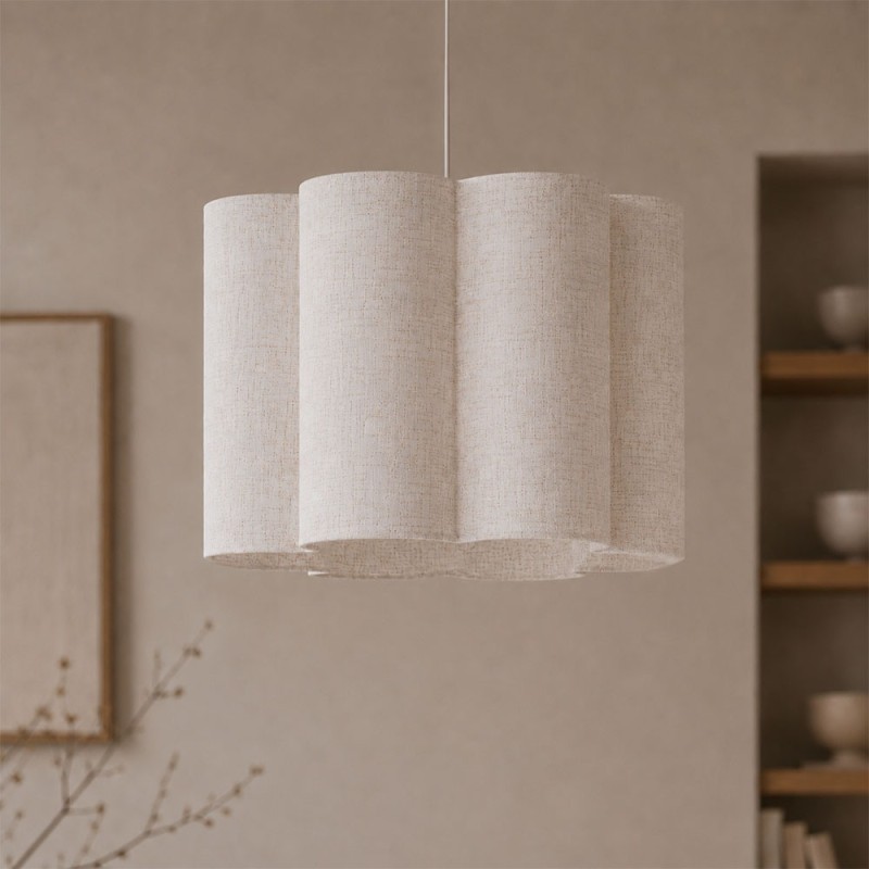 Lampadar Chania, metal, PVC, material textil, bej, 1XE27, D.40 cm, MILD000188-BG