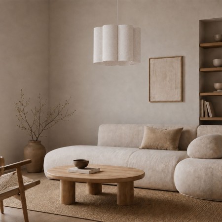 Lampadar Chania, metal, PVC, material textil, bej, 1XE27, D.40 cm, MILD000188-BG