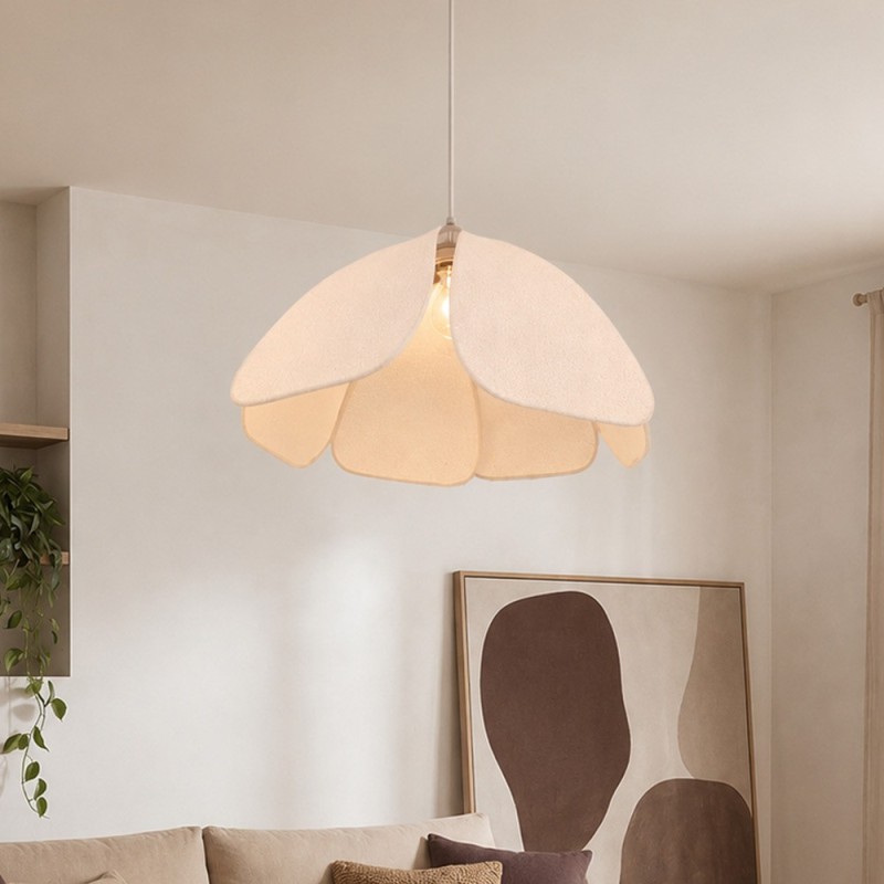 Suspensie Lecce, metal, PVC, material textil, bej, 1XE27, D.60 cm, MILD000190-BG