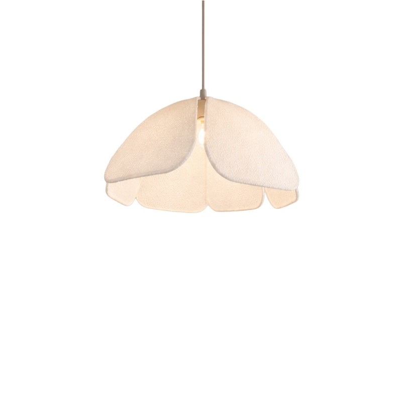 Suspensie Lecce, metal, PVC, material textil boucle, alba, 1XE27, D.60 cm, MILD000190-WH