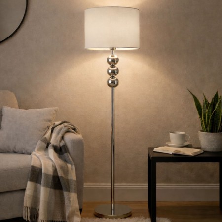 Lampadar Ypres, metal, material textil, argintiu, 1XE27, H.150 cm, MILD000209-SI