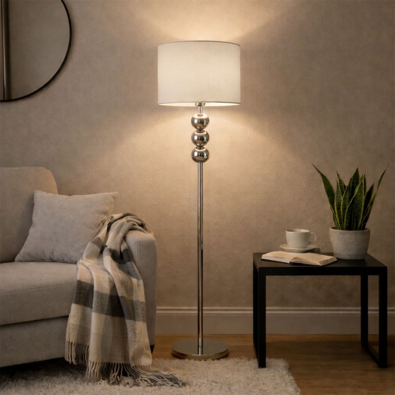 Lampadar Ypres, metal, material textil, argintiu, 1XE27, H.150 cm, MILD000209-SI