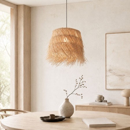 Suspensie Pilsen, metal, ratan, bej, 1XE27, D.40 cm, MILD000217-UN