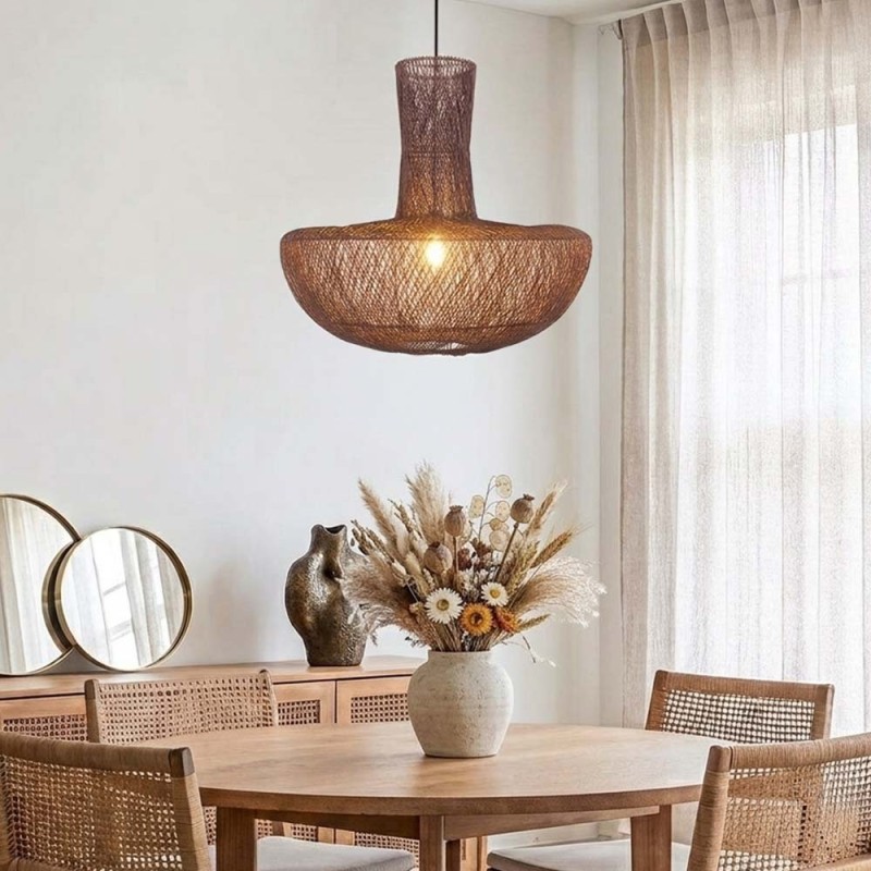 Suspensie Rotan, metal, ratan natural, violet, 1XE27, D.50 cm, MILD000220-UN