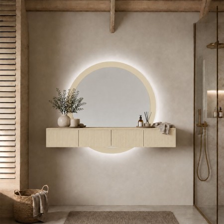 Masa de toaleta suspendata si iluminata Laren, MDF, sticla, bej, L.140 cm,  MILD000234-BG