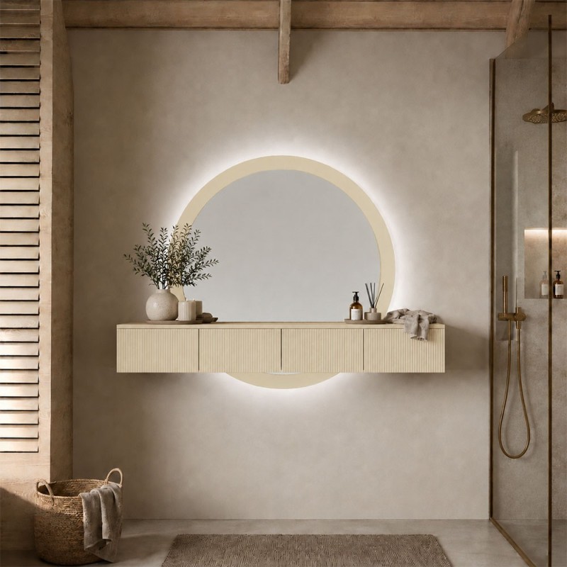 Masa de toaleta suspendata si iluminata Laren, MDF, sticla, bej, L.140 cm,  MILD000234-BG