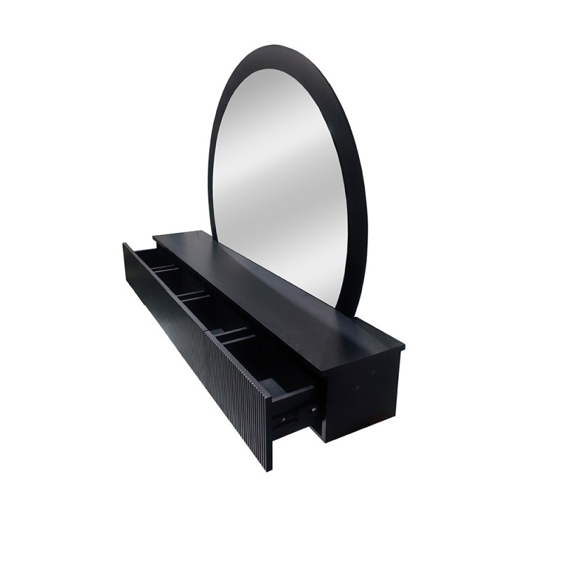 Masa de toaleta suspendata si iluminata Laren, MDF, sticla, neagra, L.140 cm, MILD000234-BK