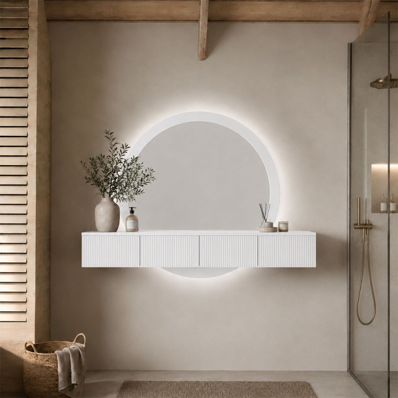 Masa de toaleta suspendata si iluminata Laren, MDF, sticla, alba, L.140 cm,  MILD000234-WH