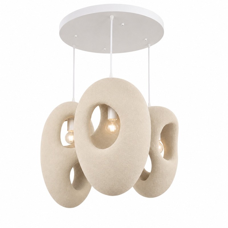 Suspensie Ganja, metal, EPS, aspect piatra, bej, 3XE27, D.49 cm, MILD000236-BG