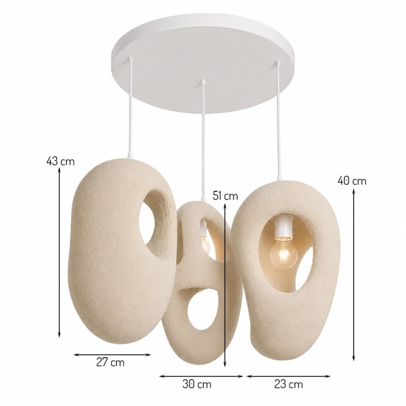 Suspensie Ganja, metal, EPS, aspect piatra, bej, 3XE27, D.49 cm, MILD000236-BG