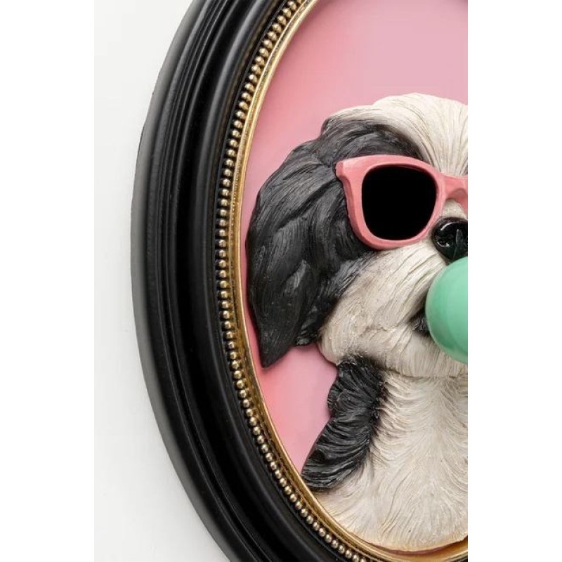 Decoratiune de perete Bubble Dog, MDF, polirasina, negru/roz, H.31 cm, 58671