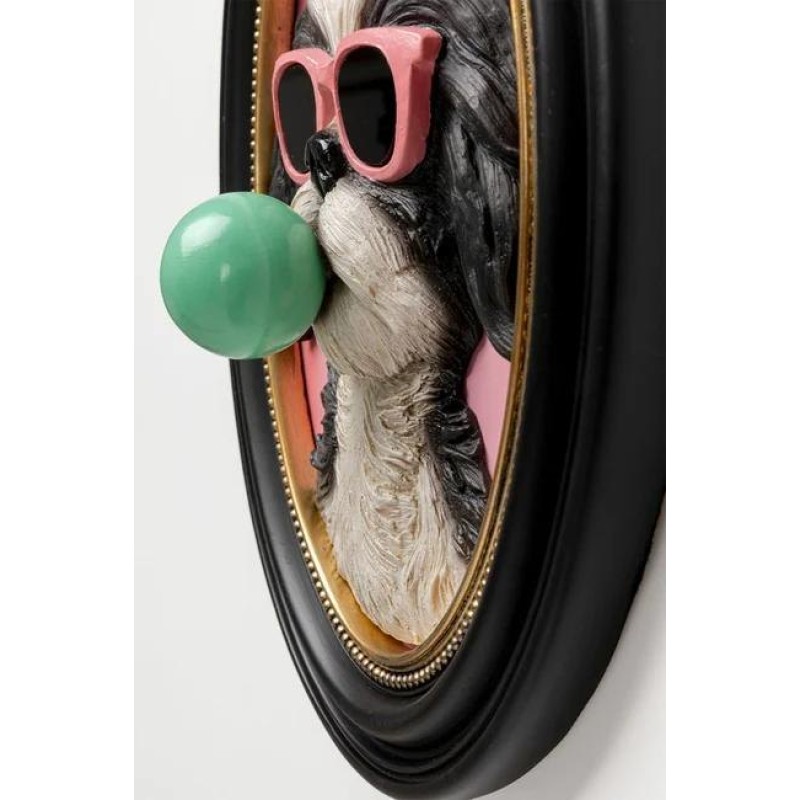 Decoratiune de perete Bubble Dog, MDF, polirasina, negru/roz, H.31 cm, 58671