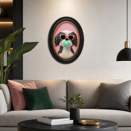 Decoratiune de perete Bubble Dog, MDF, polirasina, negru/roz, H.31 cm, 58671