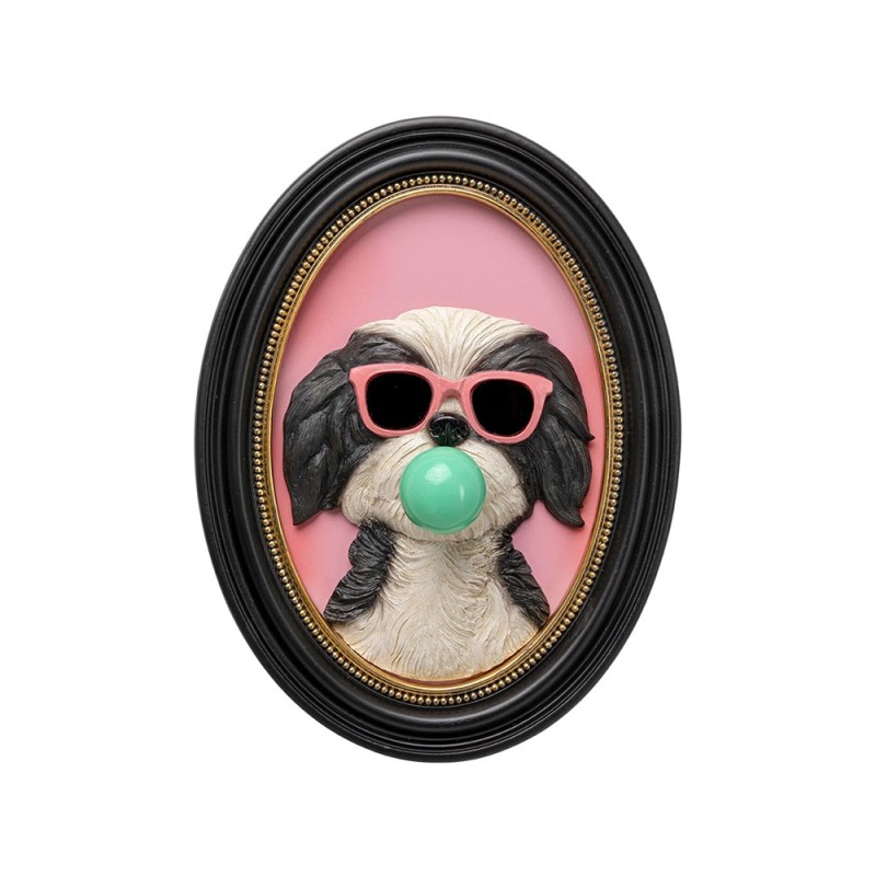 Decoratiune de perete Bubble Dog, MDF, polirasina, negru/roz, H.31 cm, 58671