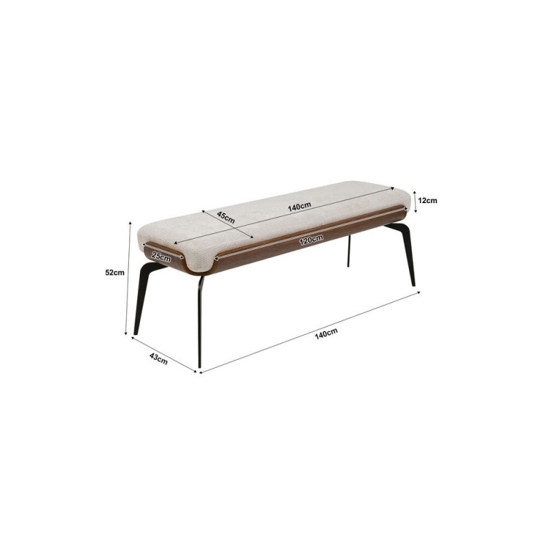 Bancheta Marc, metal, poliester, bej, L.140 cm, 70528