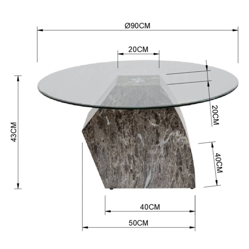 Masuta de cafea Rocky, metal, sticla securizata, gri, D.90 cm, 70702