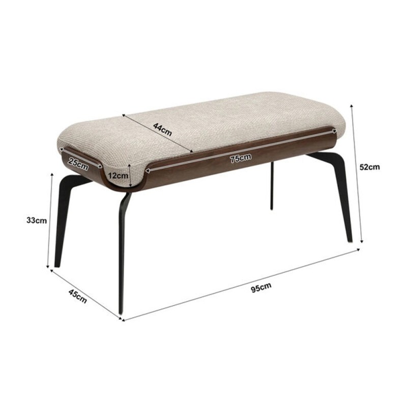 Bancheta Marc, metal, fibra, spuma, lemn, bej, L.95 cm, 70749